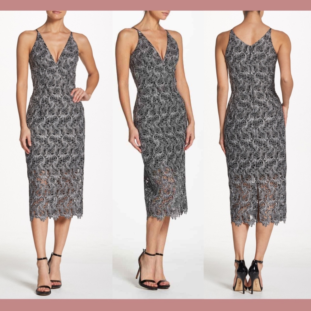 NEW Dress the Population Aurora Lace Midi Medium